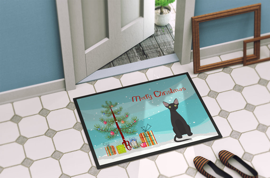 Devon Rex Cat Christmas Doormat Indoor Outdoor 18H X 27W Front Door Mat Rugs for Entryway, Non Slip Washable