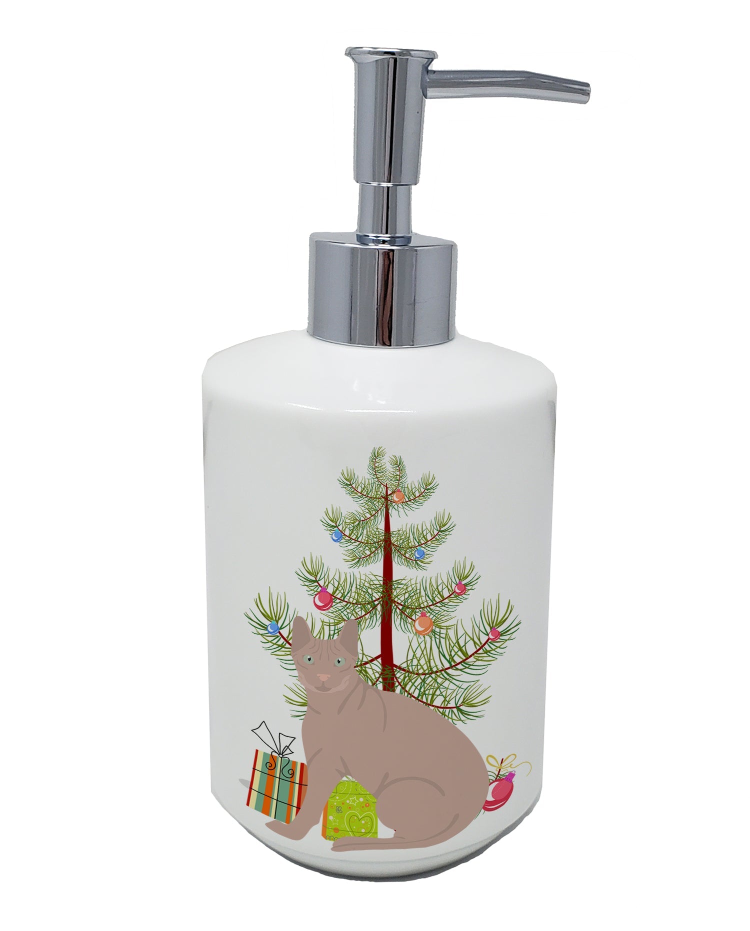 Don Sphynx Cat Christmas Ceramic Soap Dispenser , Empty Refillable Hand Soap Pump Bottle for Bathroom Kitchen