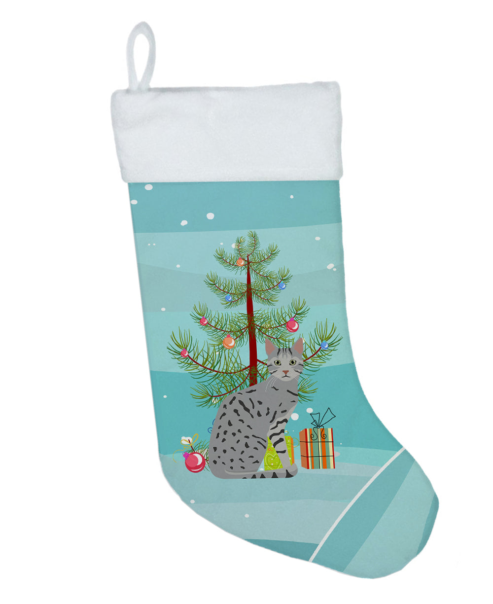 Egyptian Mau Cat Christmas Holiday Stocking Double-Sided Print, Polyester Suede,11x18, Made in USA