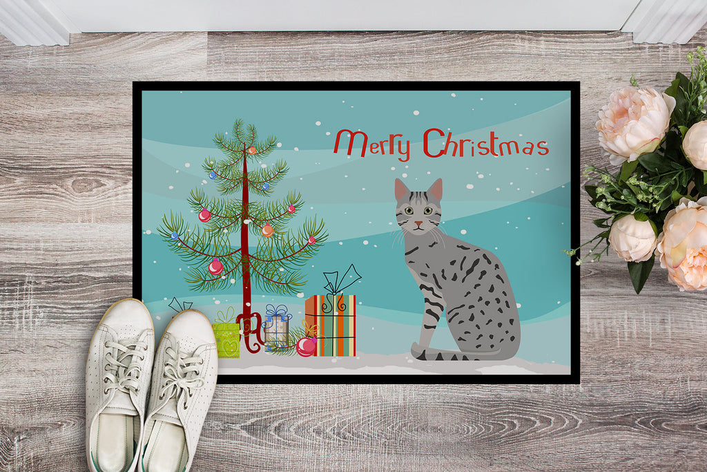 Egyptian Mau Cat Christmas Doormat Indoor Outdoor 24H X 36W Front Door Mat Rugs for Entryway, Non Slip Washable Low Pile,