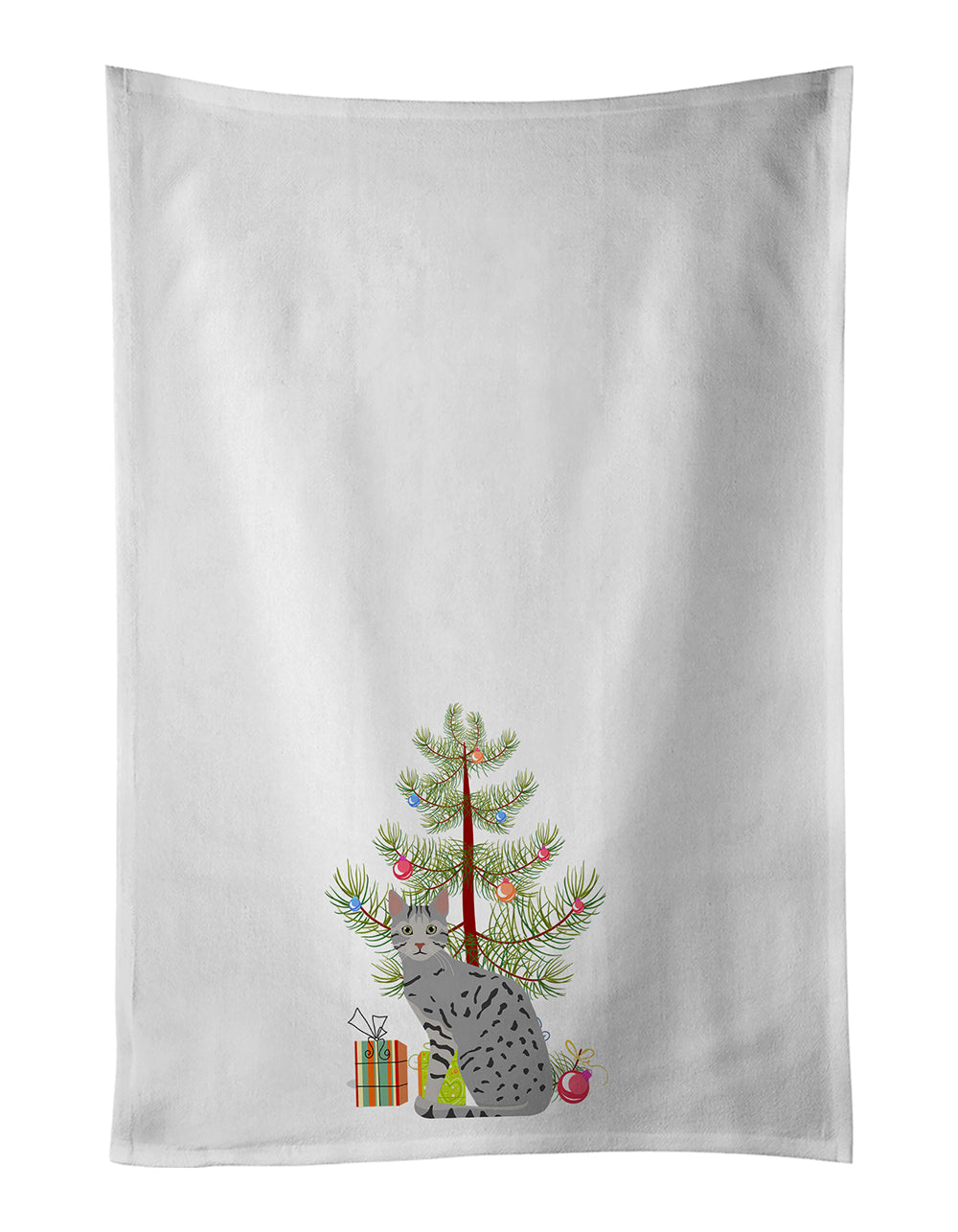 Egyptian Mau Cat Christmas Kitchen Towel Set of 2 White Dish Towels Decorative Bathroom Hand towel for Hand, Face, Hair, Yoga, Tea, Dishcloth, 19 X 28", White