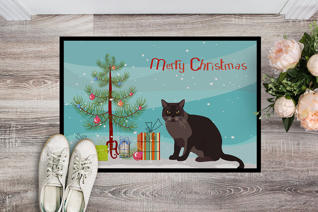 European Burmese Cat Christmas Doormat Indoor Outdoor 18H X 27W Front Door Mat Rugs for Entryway, Non Slip Washable
