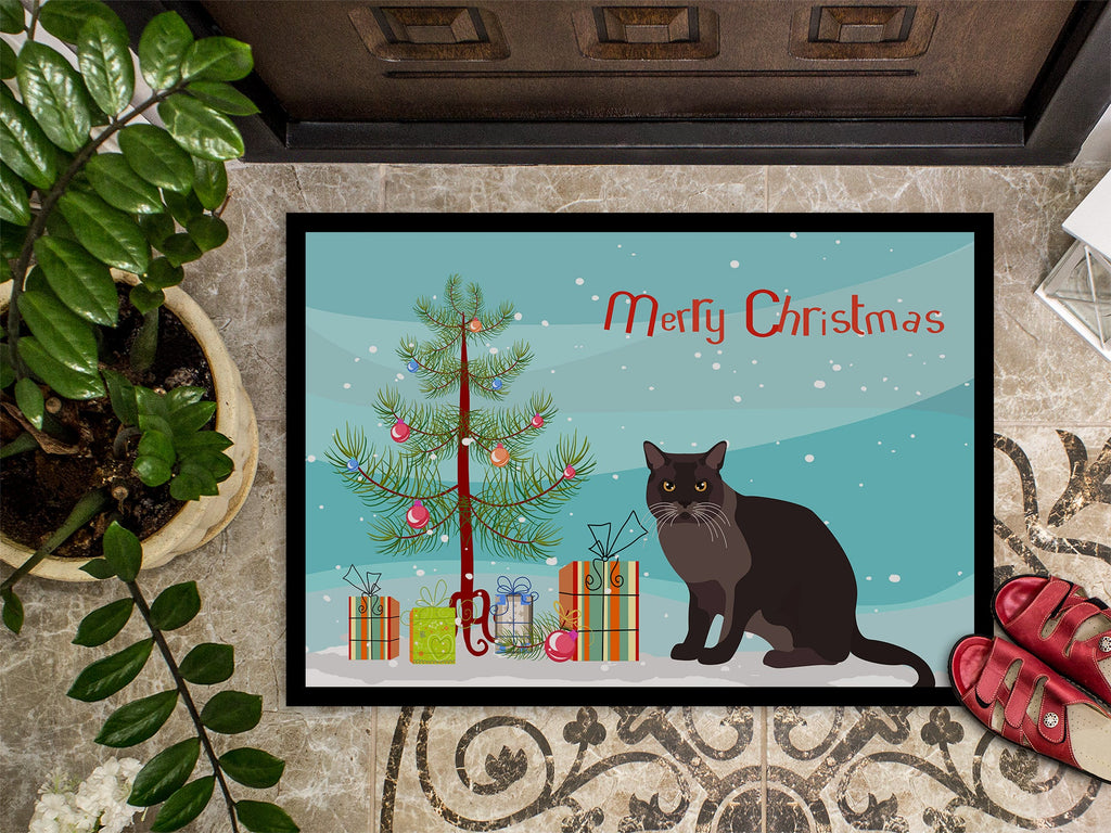 European Burmese Cat Christmas Doormat Indoor Outdoor 18H X 27W Front Door Mat Rugs for Entryway, Non Slip Washable