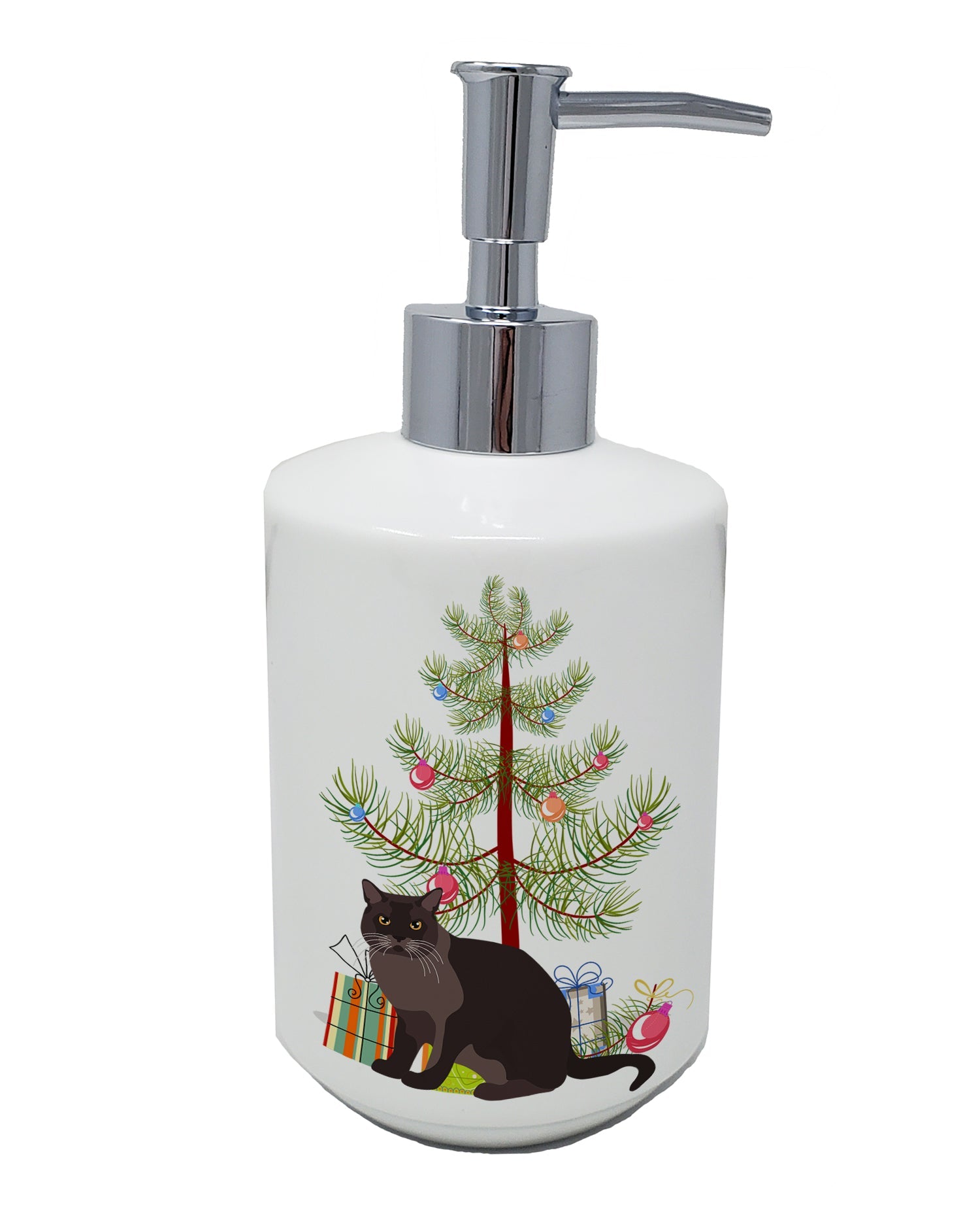 European Burmese Cat Christmas Ceramic Soap Dispenser , Empty Refillable Hand Soap Pump Bottle for Bathroom Kitchen