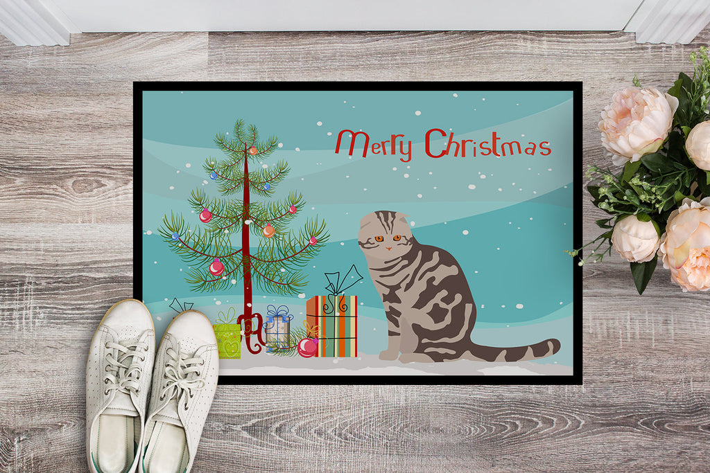 Foldex Exotic Fold Cat Christmas Doormat Indoor Outdoor 24H X 36W Front Door Mat Rugs for Entryway, Non Slip Washable Low Pile,