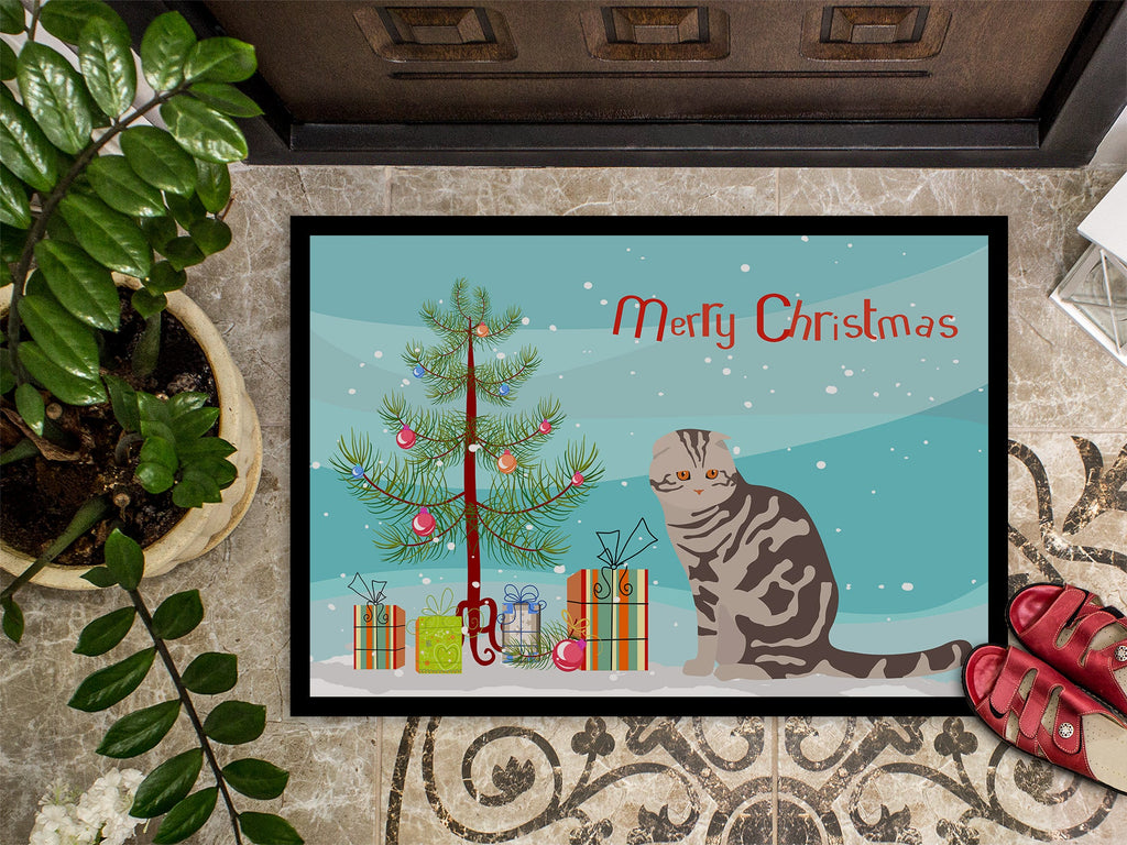 Foldex Exotic Fold Cat Christmas Doormat Indoor Outdoor 24H X 36W Front Door Mat Rugs for Entryway, Non Slip Washable Low Pile,