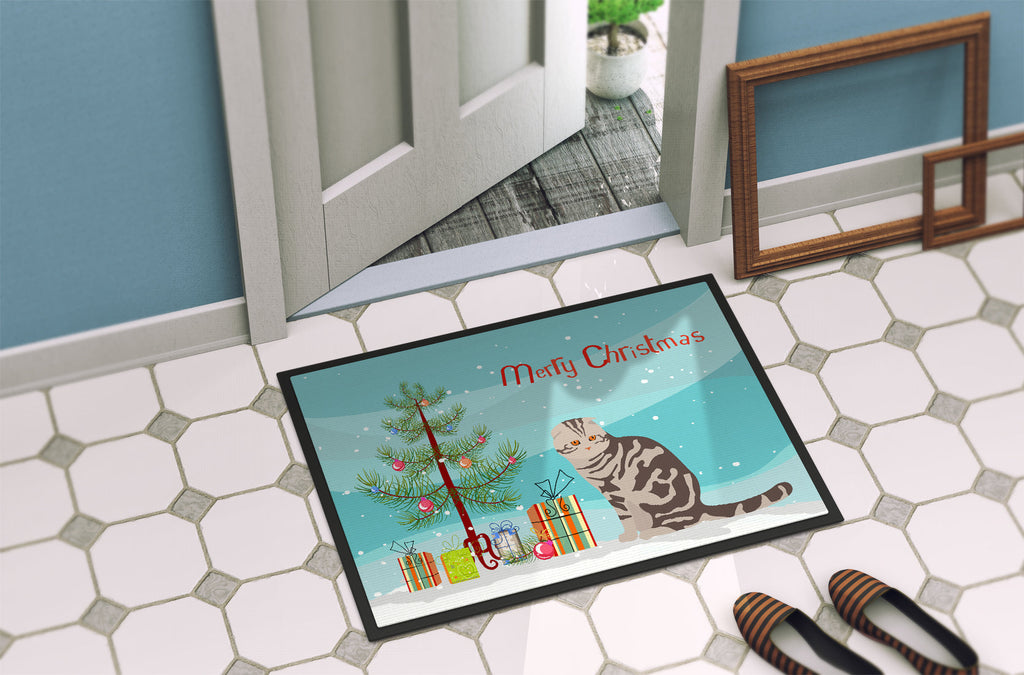 Foldex Exotic Fold Cat Christmas Doormat Indoor Outdoor 24H X 36W Front Door Mat Rugs for Entryway, Non Slip Washable Low Pile,