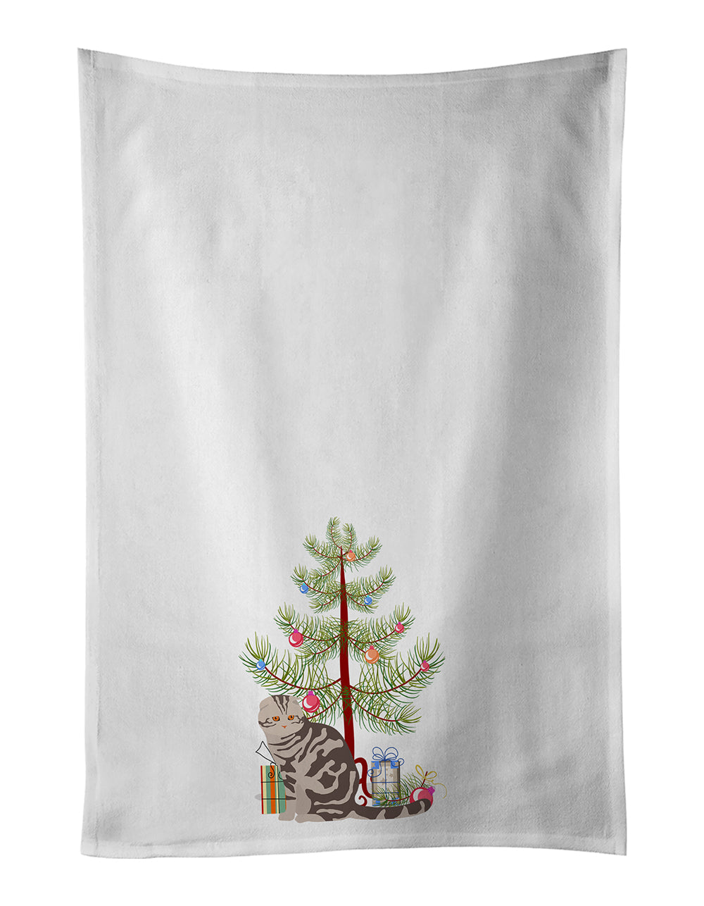 Foldex Exotic Fold Cat Christmas Kitchen Towel Set of 2 White Dish Towels Decorative Bathroom Hand towel for Hand, Face, Hair, Yoga, Tea, Dishcloth, 19 X 28", White