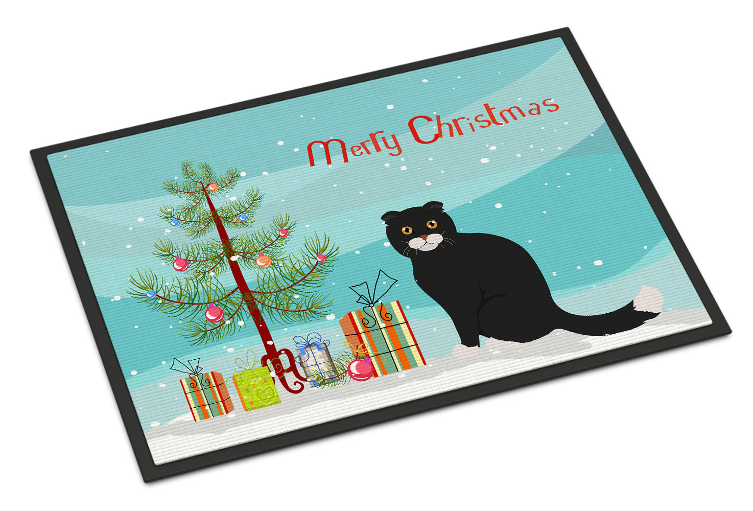 Foldex Exotic Fold Cat Christmas Doormat Indoor Outdoor 24H X 36W Front Door Mat Rugs for Entryway, Non Slip Washable Low Pile,