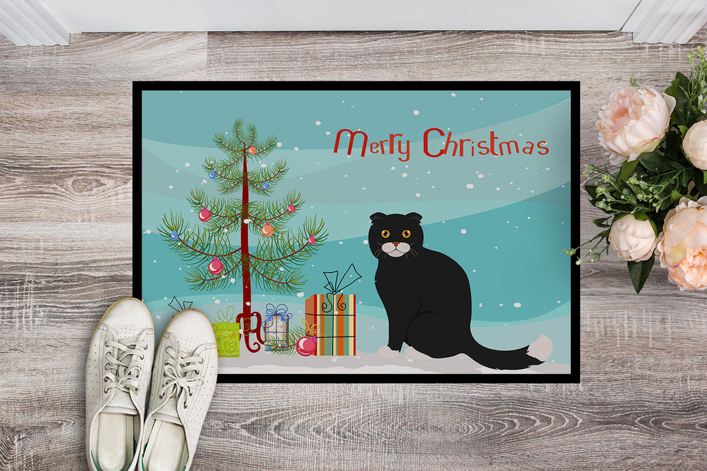 Foldex Exotic Fold Cat Christmas Doormat Indoor Outdoor 18H X 27W Front Door Mat Rugs for Entryway, Non Slip Washable