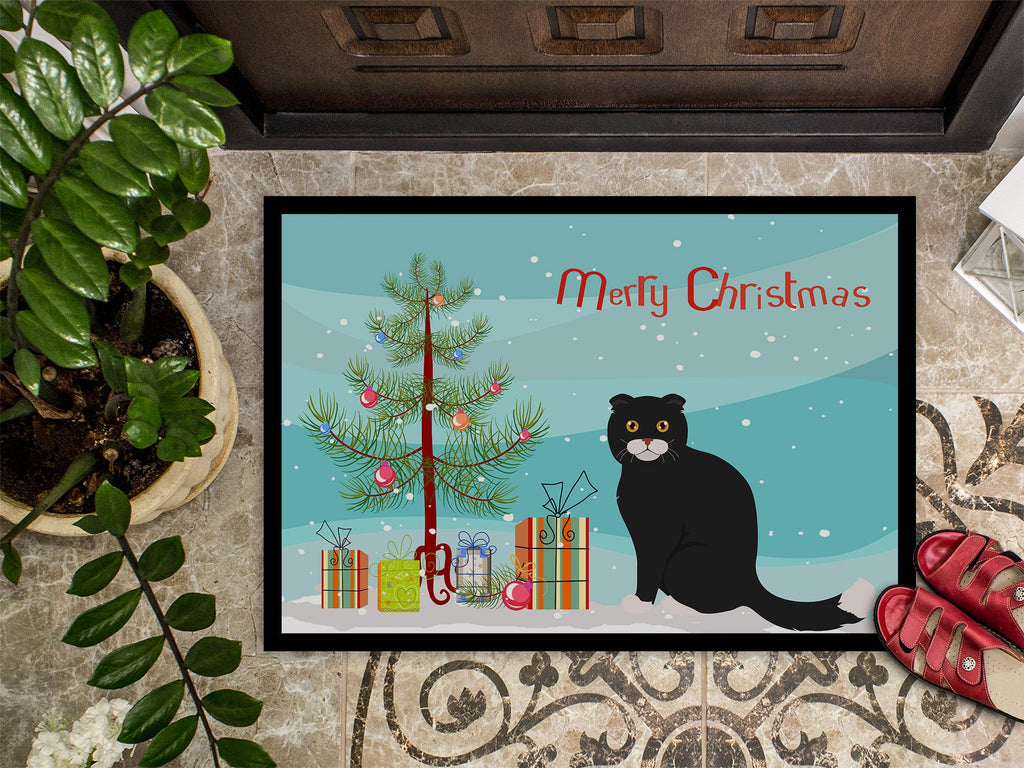 Foldex Exotic Fold Cat Christmas Doormat Indoor Outdoor 18H X 27W Front Door Mat Rugs for Entryway, Non Slip Washable