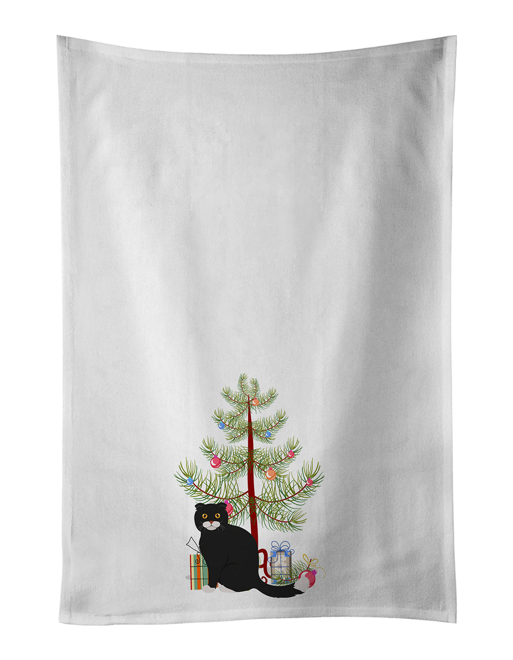 Foldex Exotic Fold Cat Christmas Kitchen Towel Set of 2 White Dish Towels Decorative Bathroom Hand towel for Hand, Face, Hair, Yoga, Tea, Dishcloth, 19 X 28", White