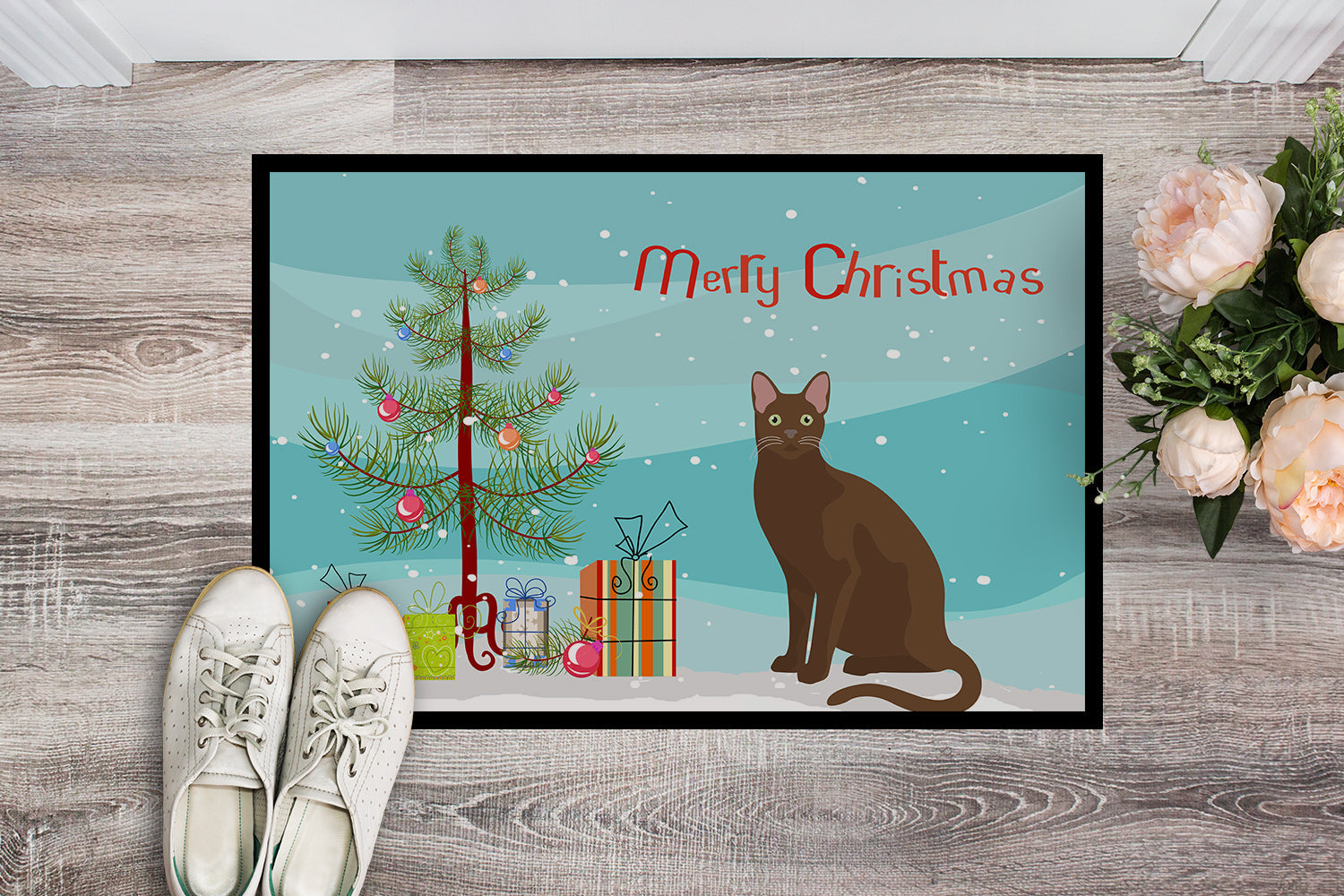 Havana Brown Cat Christmas Doormat Indoor Outdoor 18H X 27W Front Door Mat Rugs for Entryway, Non Slip Washable
