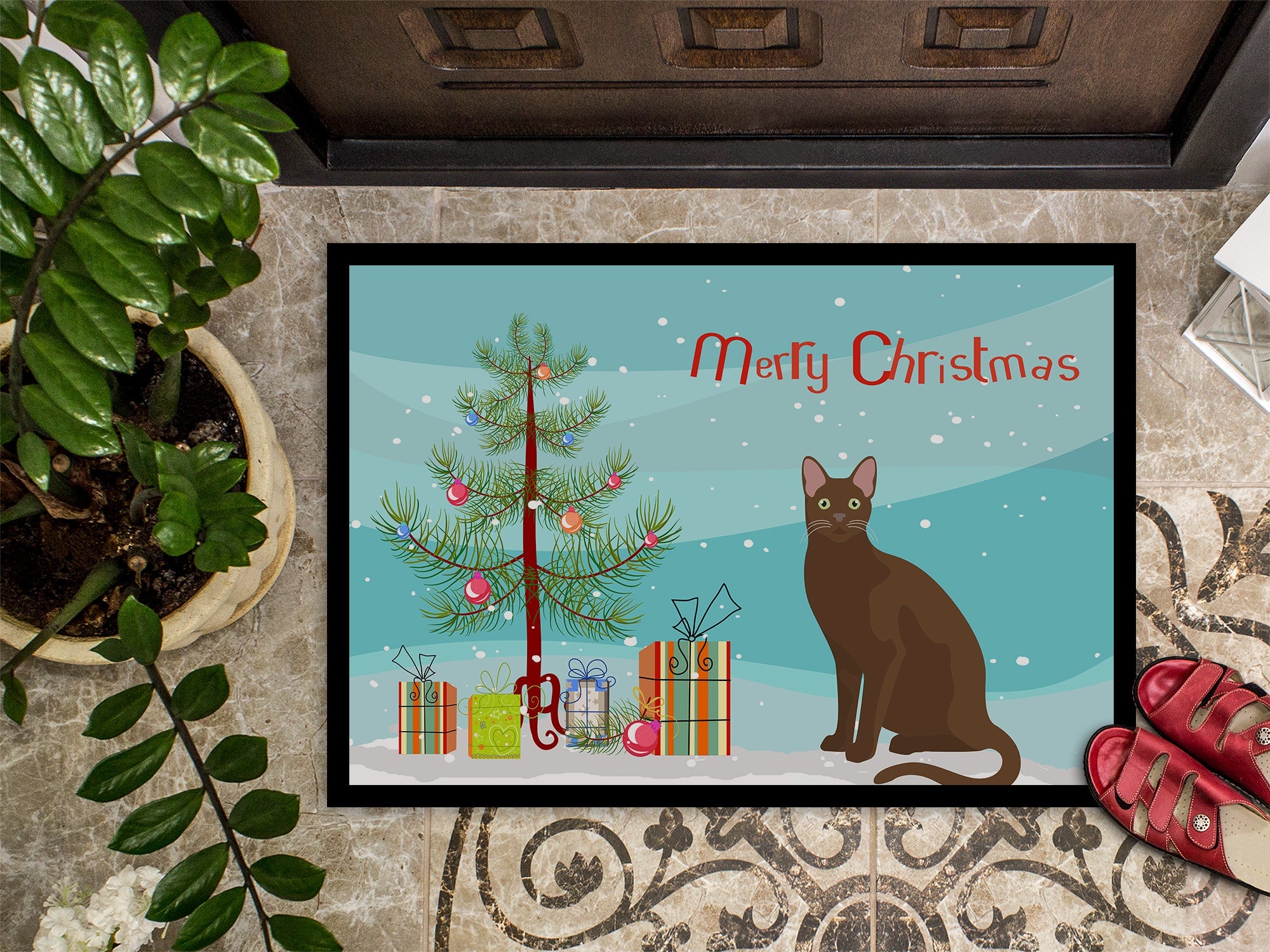 Havana Brown Cat Christmas Doormat Indoor Outdoor 18H X 27W Front Door Mat Rugs for Entryway, Non Slip Washable