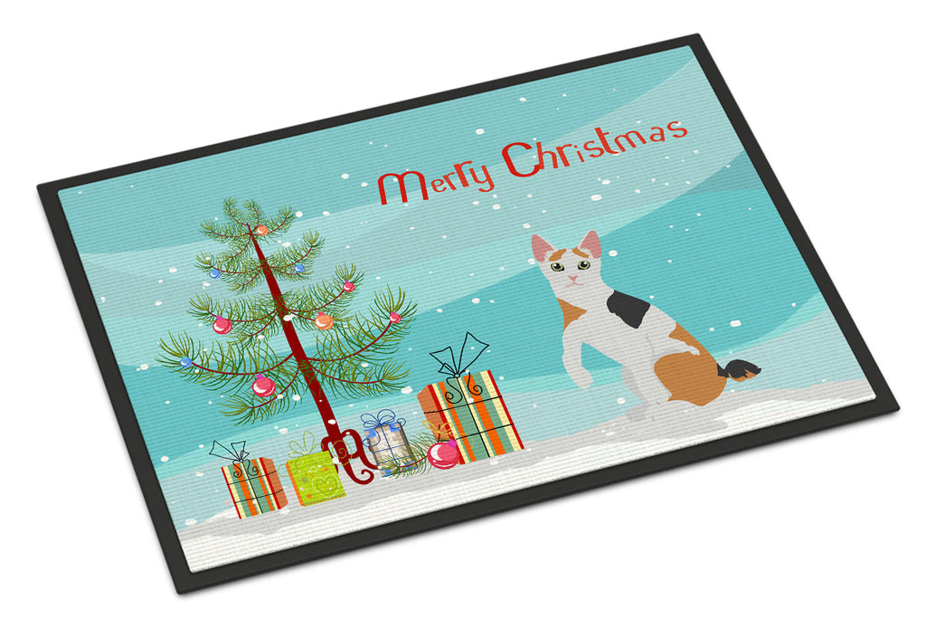 Japanese Bobtail Cat Christmas Doormat Indoor Outdoor 24H X 36W Front Door Mat Rugs for Entryway, Non Slip Washable Low Pile,