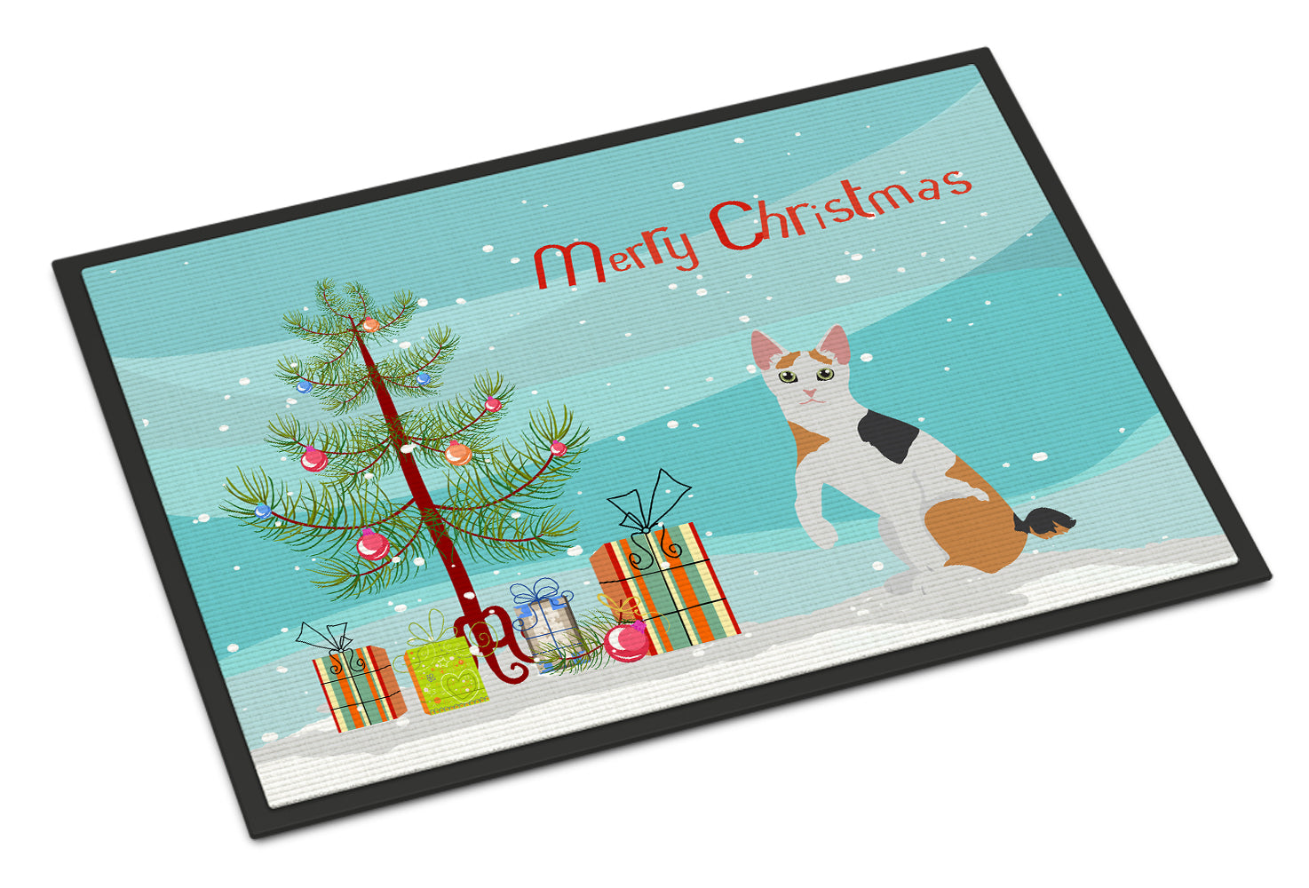 Japanese Bobtail Cat Christmas Doormat Indoor Outdoor 24H X 36W Front Door Mat Rugs for Entryway, Non Slip Washable Low Pile,