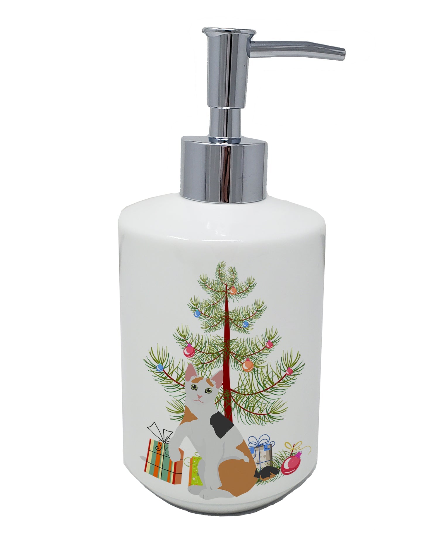 Japanese Bobtail Cat Christmas Ceramic Soap Dispenser , Empty Refillable Hand Soap Pump Bottle for Bathroom Kitchen