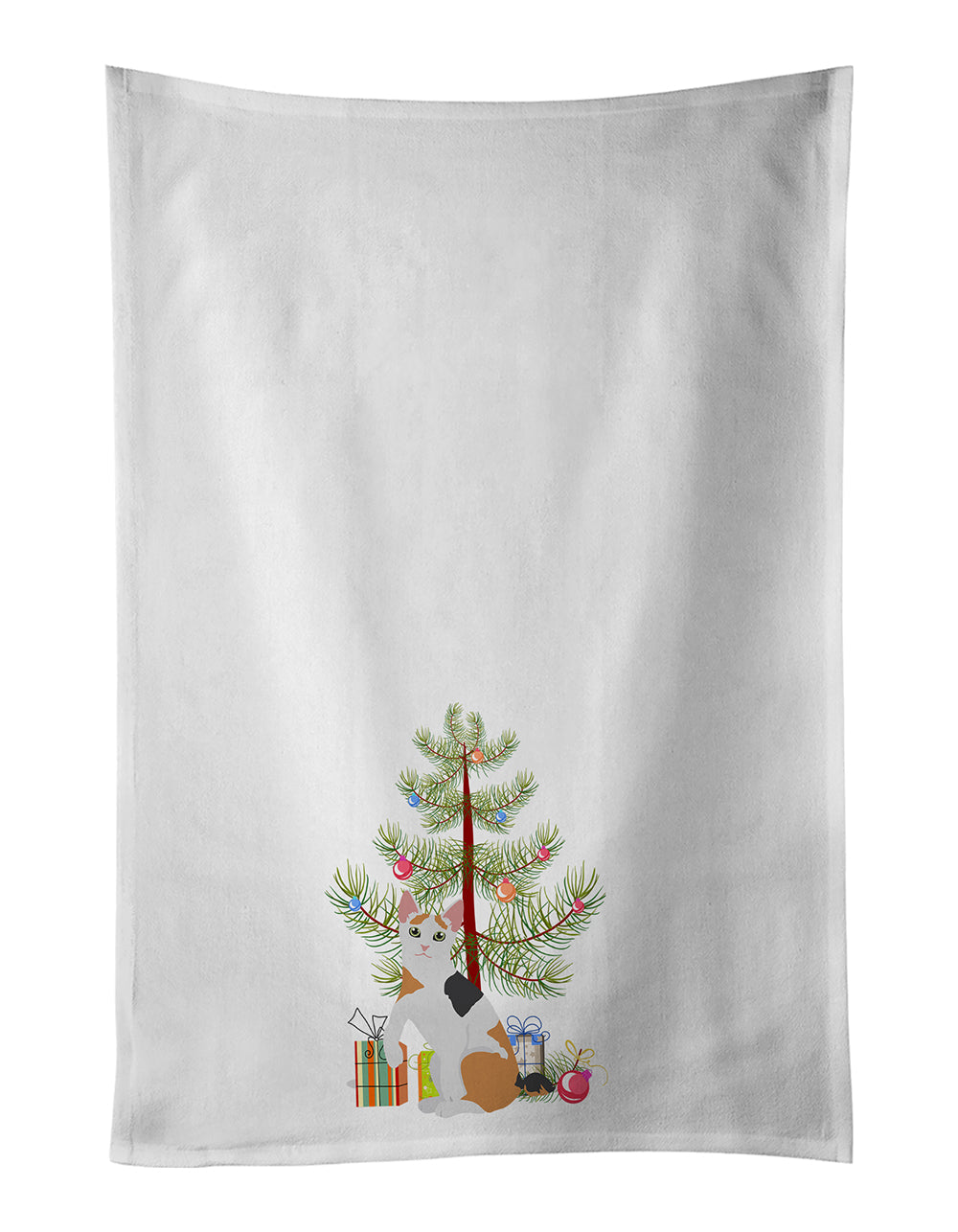Japanese Bobtail Cat Christmas Kitchen Towel Set of 2 White Dish Towels Decorative Bathroom Hand towel for Hand, Face, Hair, Yoga, Tea, Dishcloth, 19 X 28", White