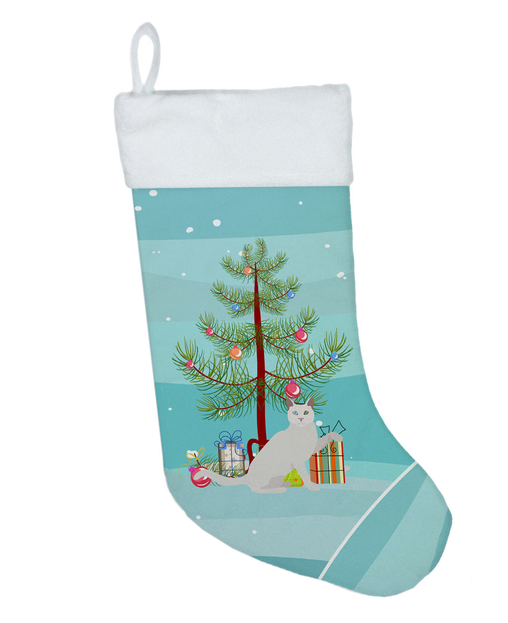 Khao Manee Cat Christmas Holiday Stocking Double-Sided Print, Polyester Suede,11x18, Made in USA