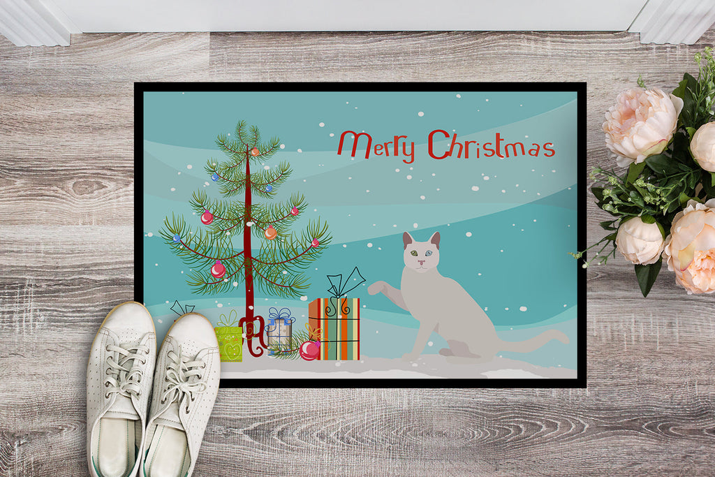 Khao Manee Cat Christmas Doormat Indoor Outdoor 24H X 36W Front Door Mat Rugs for Entryway, Non Slip Washable Low Pile,