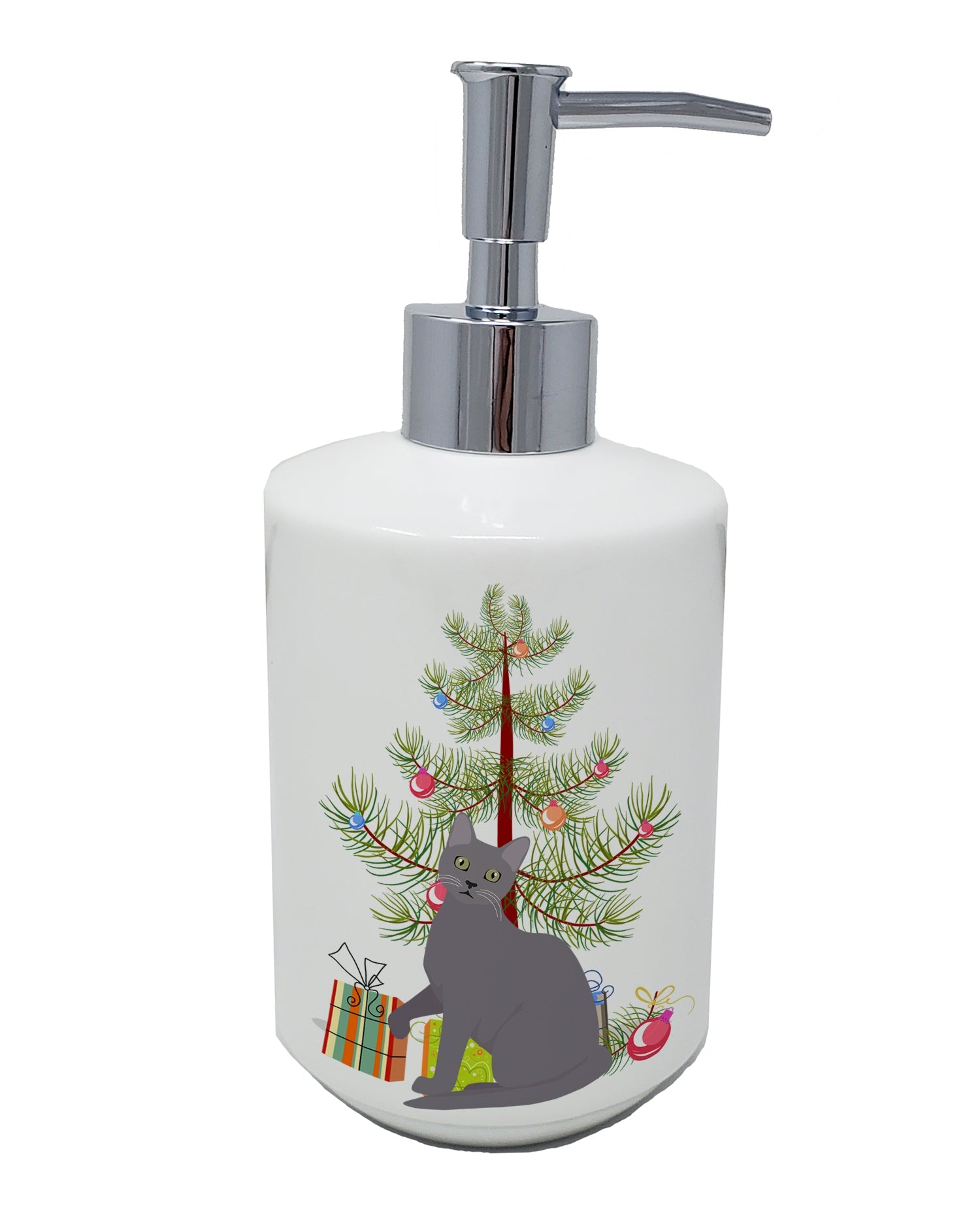 Korat Cat Christmas Ceramic Soap Dispenser , Empty Refillable Hand Soap Pump Bottle for Bathroom Kitchen