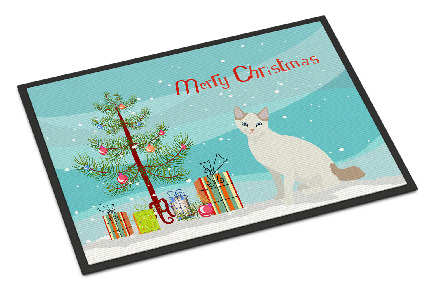 Korean Bobtail Cat Christmas Doormat Indoor Outdoor 18H X 27W Front Door Mat Rugs for Entryway, Non Slip Washable