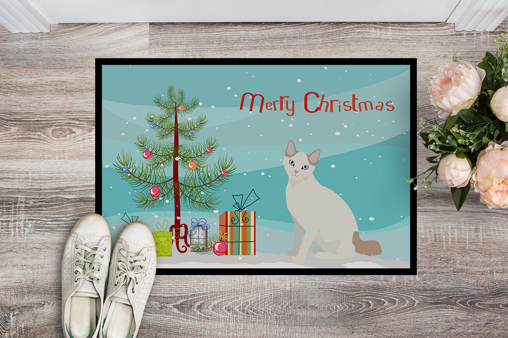 Korean Bobtail Cat Christmas Doormat Indoor Outdoor 18H X 27W Front Door Mat Rugs for Entryway, Non Slip Washable