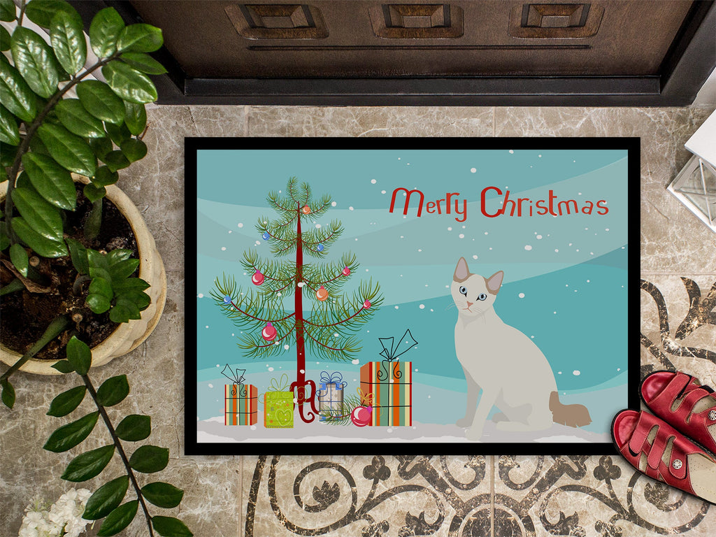 Korean Bobtail Cat Christmas Doormat Indoor Outdoor 18H X 27W Front Door Mat Rugs for Entryway, Non Slip Washable