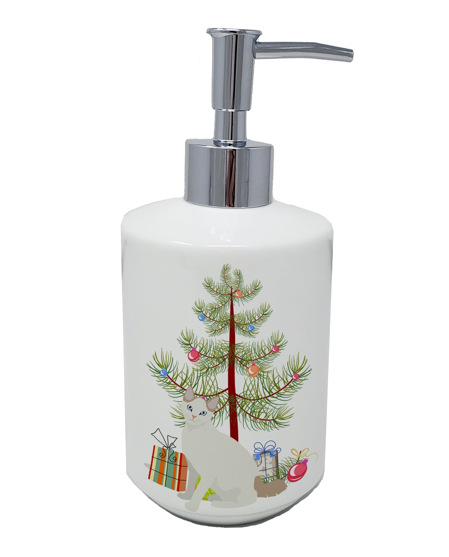 Korean Bobtail Cat Christmas Ceramic Soap Dispenser , Empty Refillable Hand Soap Pump Bottle for Bathroom Kitchen