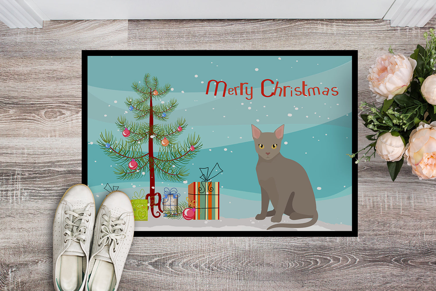 Malayan Cat Christmas Doormat Indoor Outdoor 24H X 36W Front Door Mat Rugs for Entryway, Non Slip Washable Low Pile,