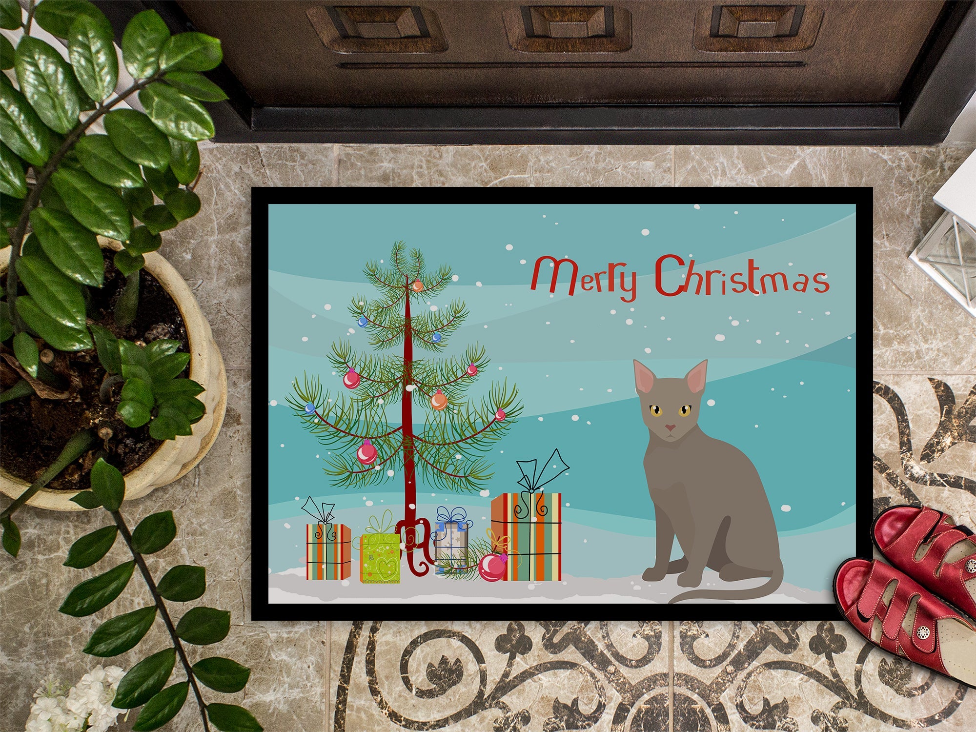 Malayan Cat Christmas Doormat Indoor Outdoor 18H X 27W Front Door Mat Rugs for Entryway, Non Slip Washable