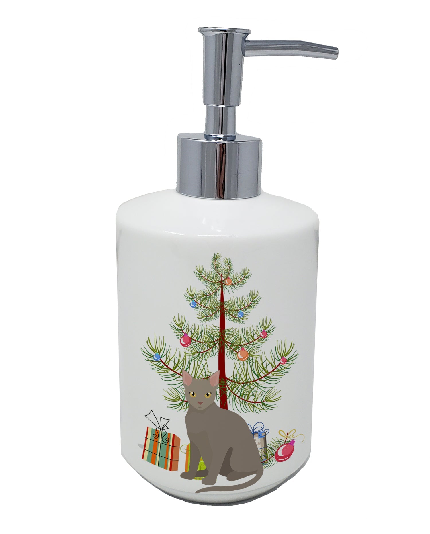 Malayan Cat Christmas Ceramic Soap Dispenser , Empty Refillable Hand Soap Pump Bottle for Bathroom Kitchen