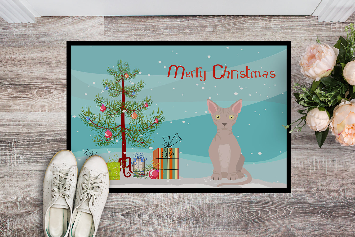 Minskin Cat Christmas Doormat Indoor Outdoor 24H X 36W Front Door Mat Rugs for Entryway, Non Slip Washable Low Pile,