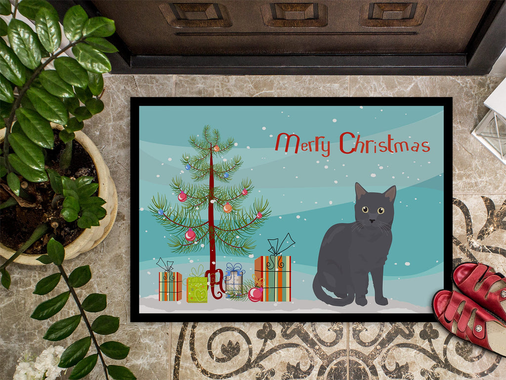 Nebelung Cat Christmas Doormat Indoor Outdoor 24H X 36W Front Door Mat Rugs for Entryway, Non Slip Washable Low Pile,