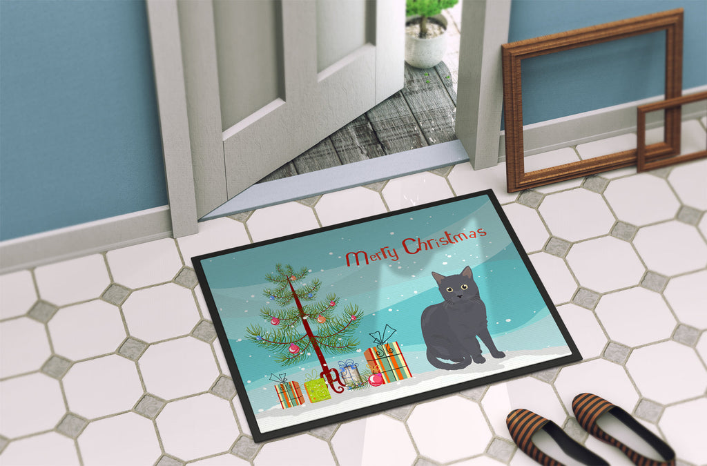 Nebelung Cat Christmas Doormat Indoor Outdoor 18H X 27W Front Door Mat Rugs for Entryway, Non Slip Washable