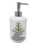 Norwegian Forest Cat Christmas Ceramic Soap Dispenser , Empty Refillable Hand Soap Pump Bottle for Bathroom Kitchen