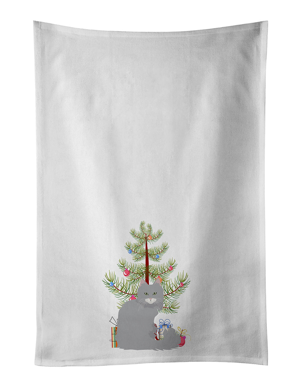 Norwegian Forest Cat Christmas Kitchen Towel Set of 2 White Dish Towels Decorative Bathroom Hand towel for Hand, Face, Hair, Yoga, Tea, Dishcloth, 19 X 28", White