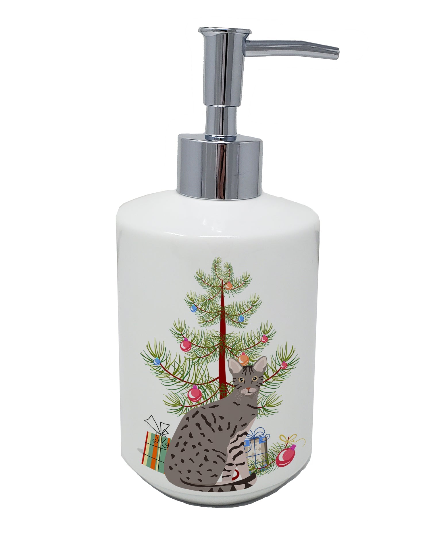 Ocicat Cat Christmas Ceramic Soap Dispenser , Empty Refillable Hand Soap Pump Bottle for Bathroom Kitchen