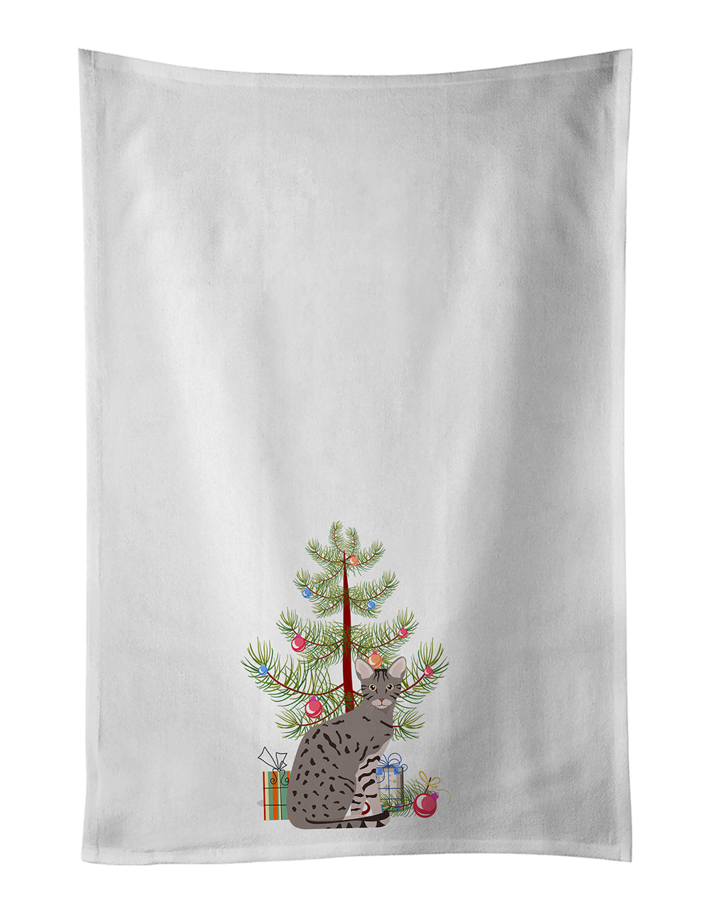 Ocicat Cat Christmas Kitchen Towel Set of 2 White Dish Towels Decorative Bathroom Hand towel for Hand, Face, Hair, Yoga, Tea, Dishcloth, 19 X 28", White
