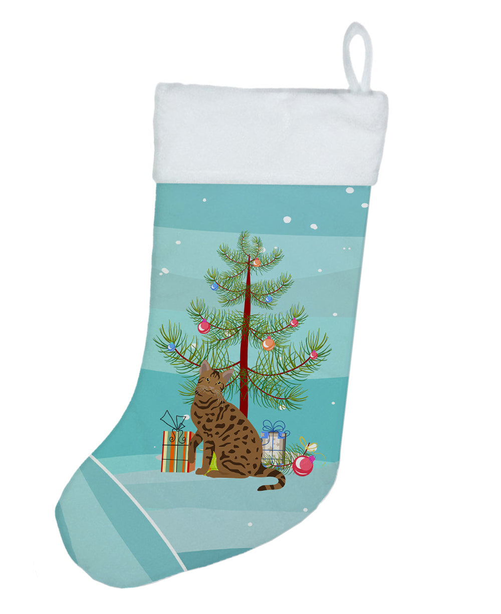 Ocicat Cat Christmas Holiday Stocking Double-Sided Print, Polyester Suede,11x18, Made in USA