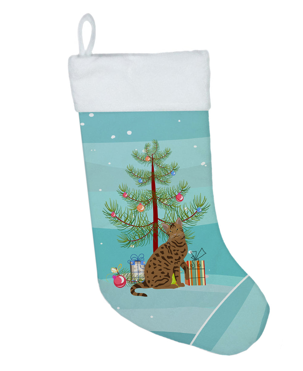 Ocicat Cat Christmas Holiday Stocking Double-Sided Print, Polyester Suede,11x18, Made in USA