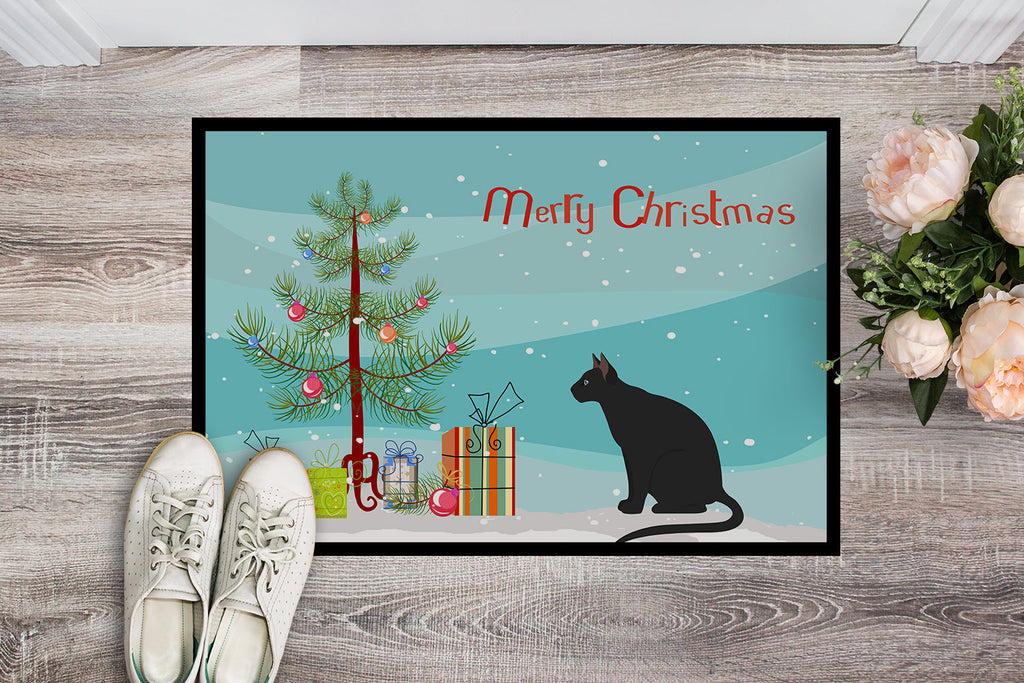 Ojos Azules Cat Christmas Doormat Indoor Outdoor 24H X 36W Front Door Mat Rugs for Entryway, Non Slip Washable Low Pile,