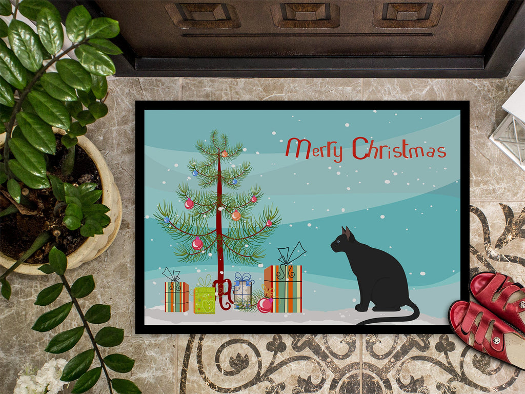 Ojos Azules Cat Christmas Doormat Indoor Outdoor 24H X 36W Front Door Mat Rugs for Entryway, Non Slip Washable Low Pile,