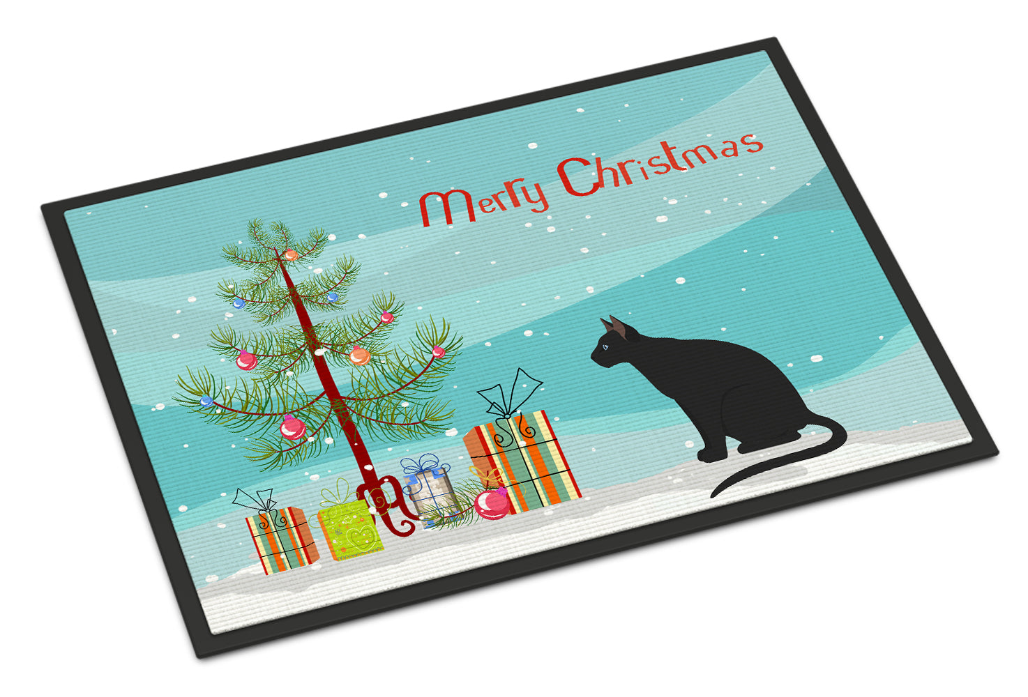 Ojos Azules Cat Christmas Doormat Indoor Outdoor 18H X 27W Front Door Mat Rugs for Entryway, Non Slip Washable