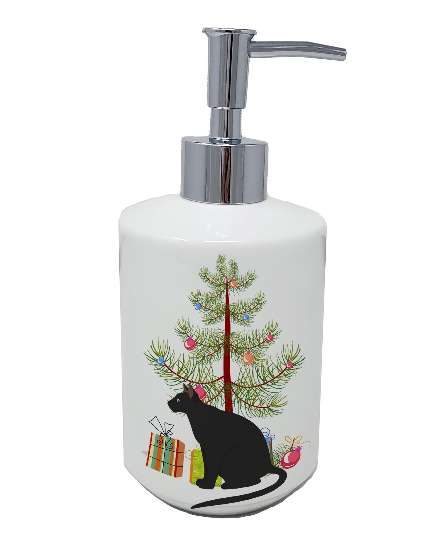 Ojos Azules Cat Christmas Ceramic Soap Dispenser , Empty Refillable Hand Soap Pump Bottle for Bathroom Kitchen