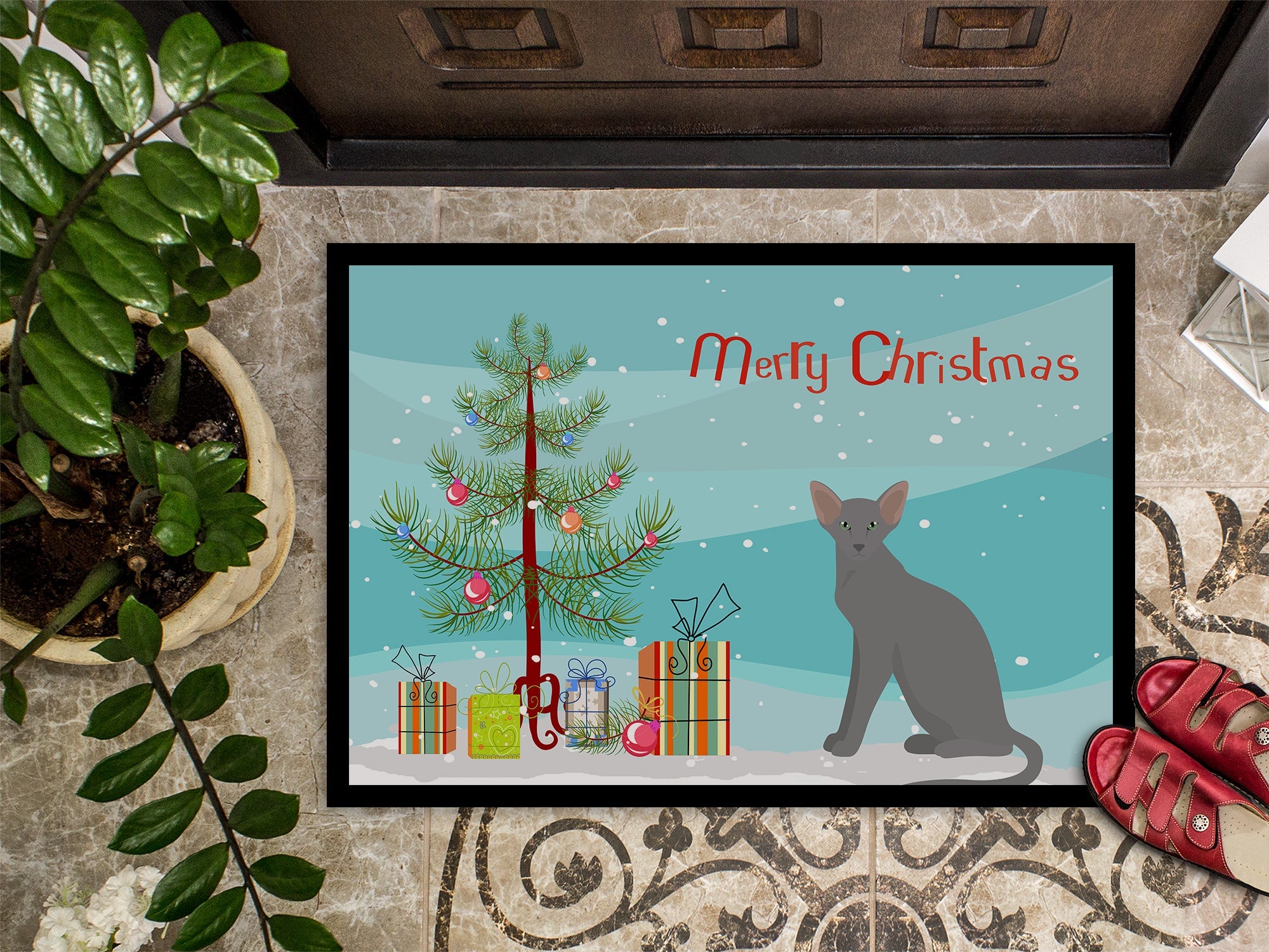 Oriental Shorthair Cat Christmas Doormat Indoor Outdoor 24H X 36W Front Door Mat Rugs for Entryway, Non Slip Washable Low Pile,