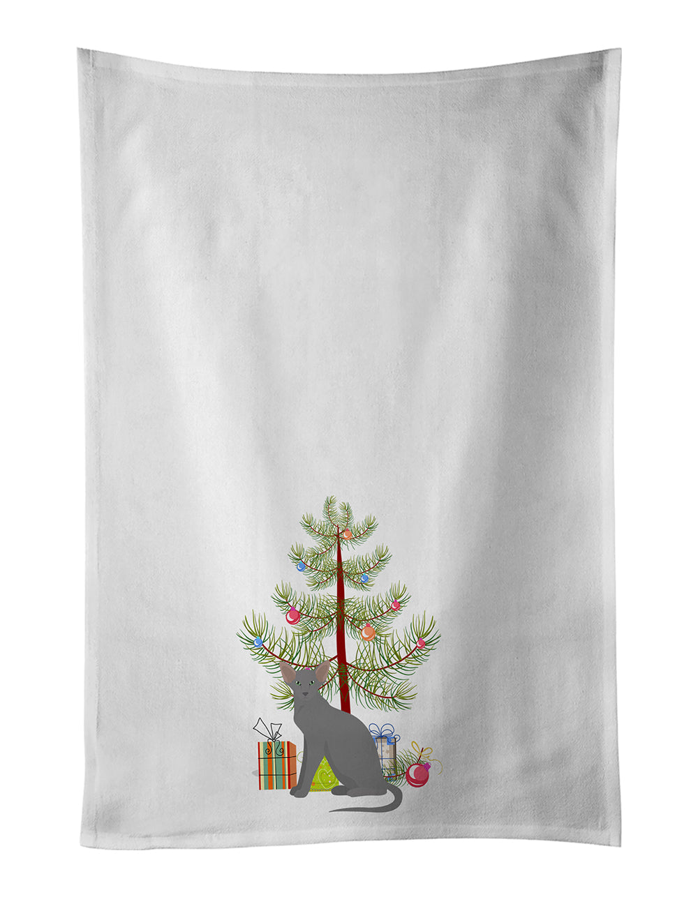 Oriental Shorthair Cat Christmas Kitchen Towel Set of 2 White Dish Towels Decorative Bathroom Hand towel for Hand, Face, Hair, Yoga, Tea, Dishcloth, 19 X 28", White