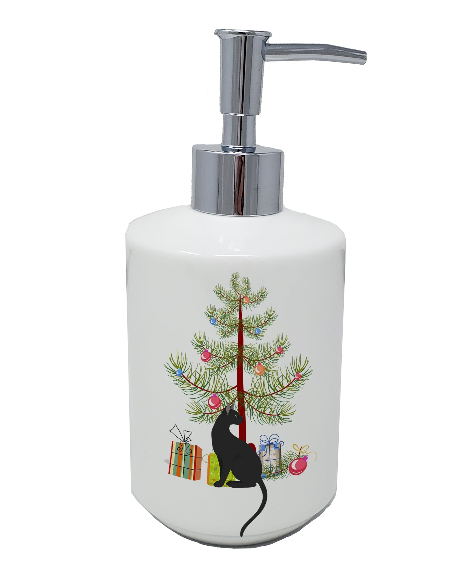 Pantherette Cat Christmas Ceramic Soap Dispenser , Empty Refillable Hand Soap Pump Bottle for Bathroom Kitchen