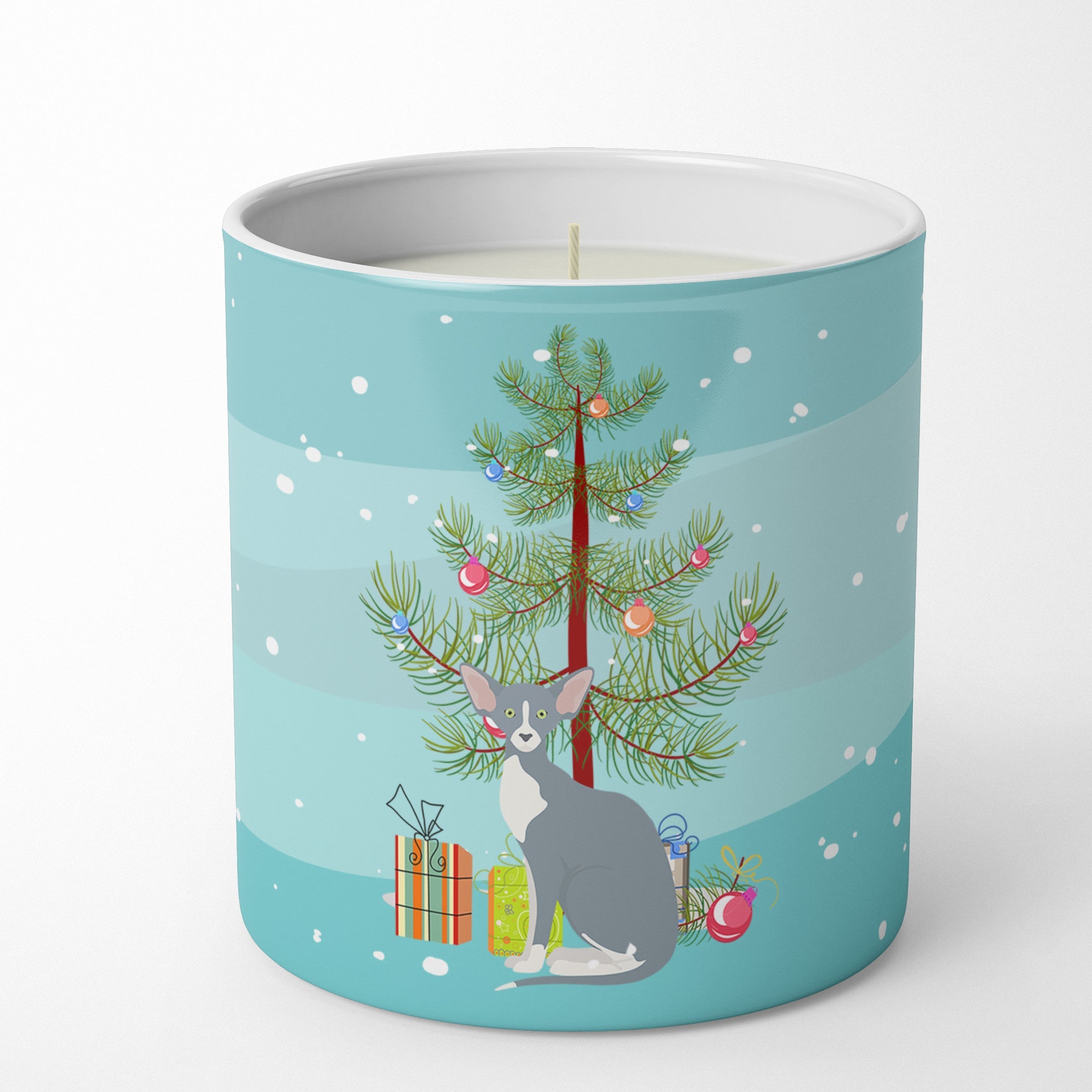 Peterbald Cat Merry Christmas Decorative Soy Candle Nature Soy Wax Essential Oil Home Decor Ideal for Bedroom Kitchen Bath Office Gift, 10 oz