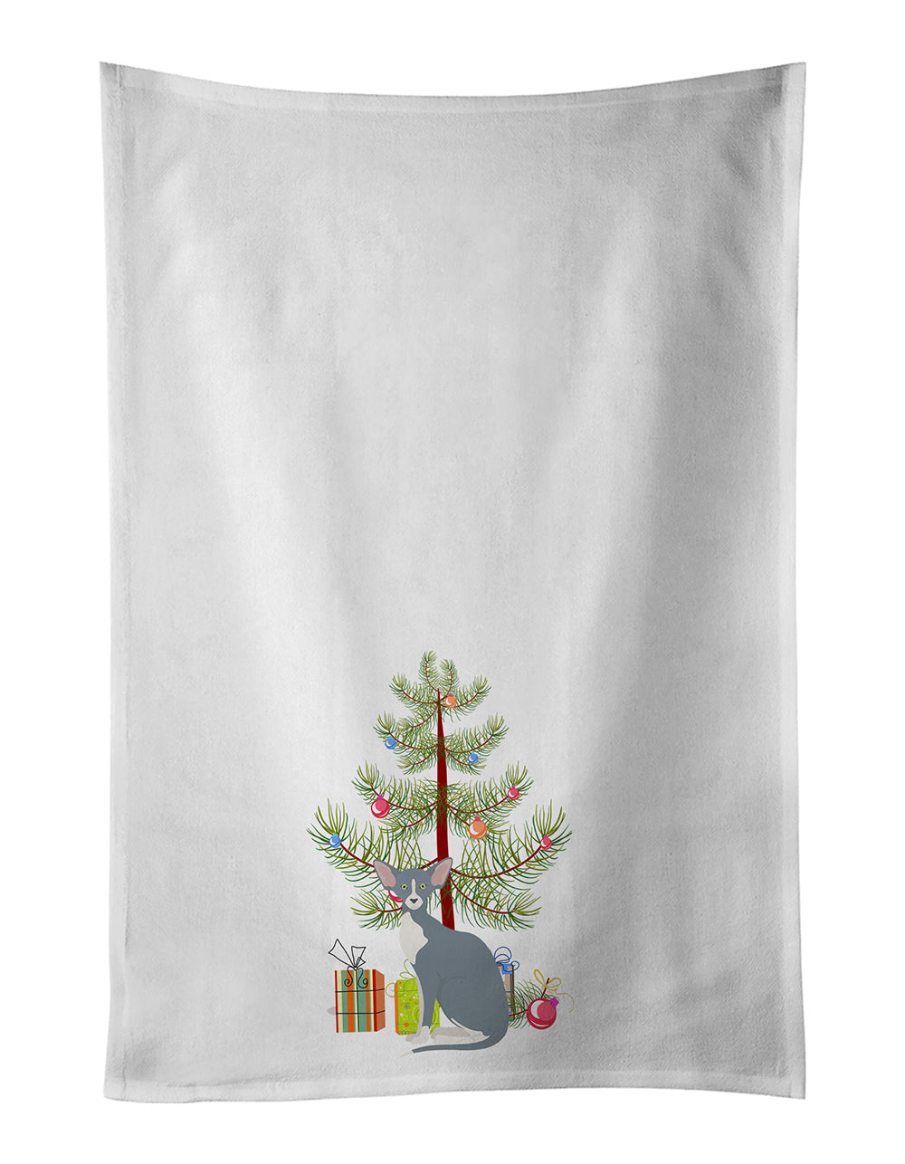 Peterbald Cat Merry Christmas Kitchen Towel Set of 2 White Dish Towels Decorative Bathroom Hand towel for Hand, Face, Hair, Yoga, Tea, Dishcloth, 19 X 28", White